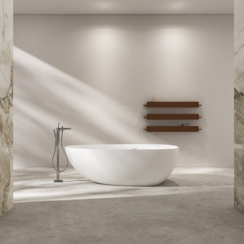 AVAXA 71'' Freestanding Soaking Bathtub, Artificial Stone Solid Surface Tub for Bathroom