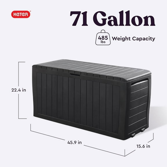 71 Gallon Resin Deck Box for Outdoor Storage - Dark Grey