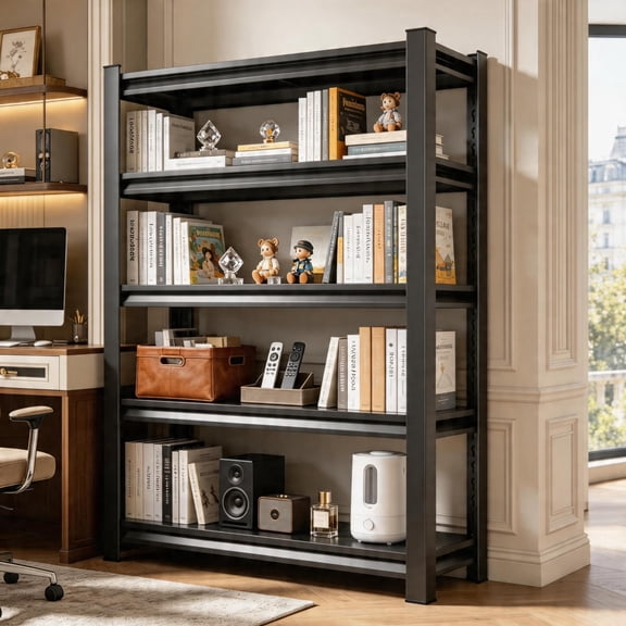 71"H*36"W Sturdy Steel Storage Rack, 5-Tier Tall Bookshelf, 2000lb Load, Peg Hole, Double Layer Panel & Thickened Column, Adjustable Easy Assembly Bookcase for Kitchen Pantry Living Room