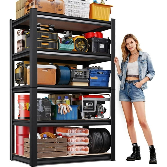 71"H Garage Shelving-5 Tier Garage Storage Shelves,Adjustable Heavy Duty Metal Shelving Unit and Storage Large Rack,Utility Steel Shelf For Warehouse Industrial Pantry Basement Organizers 71"x32"x14"