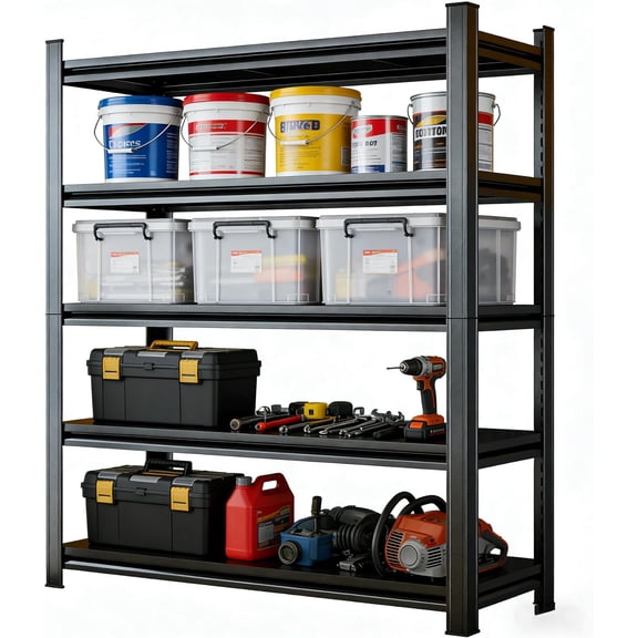 71" H Garage Shelving,5-Tier Heavy Duty Storage Shelves, Adjustable Metal Shelf Unit, Utility Organizer Rack for Basement, Pantry, Kitchen, Warehouse,13.8" Dx31.5 Wx71.2 H, Black