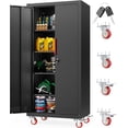 thumbnail image 1 of 71" H Garage Storage Cabinet with 4 Adjustable Shelves and Wheels, Lockable Metal Storage Cabinet for Garage, Home, Warehouse, Assembly Required,Black, 1 of 8