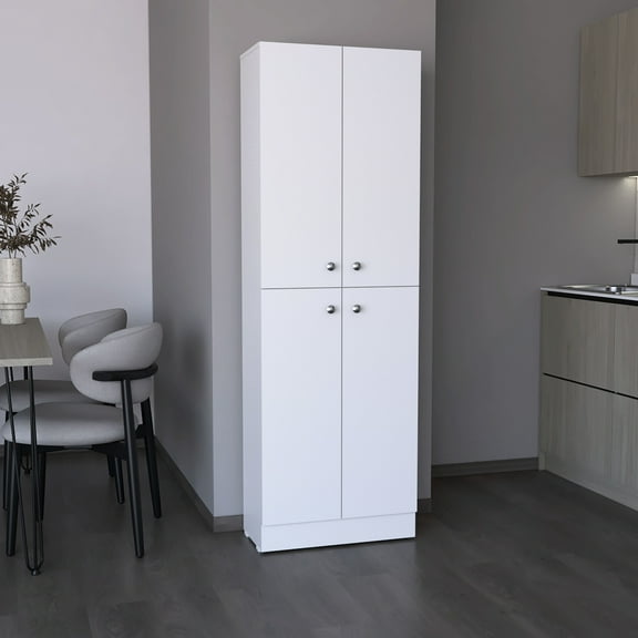 71" H Kitchen Pantry, 4 Doors, 5 Adjustable Shelves, White For Boundless Storage Pantry H, Fluent