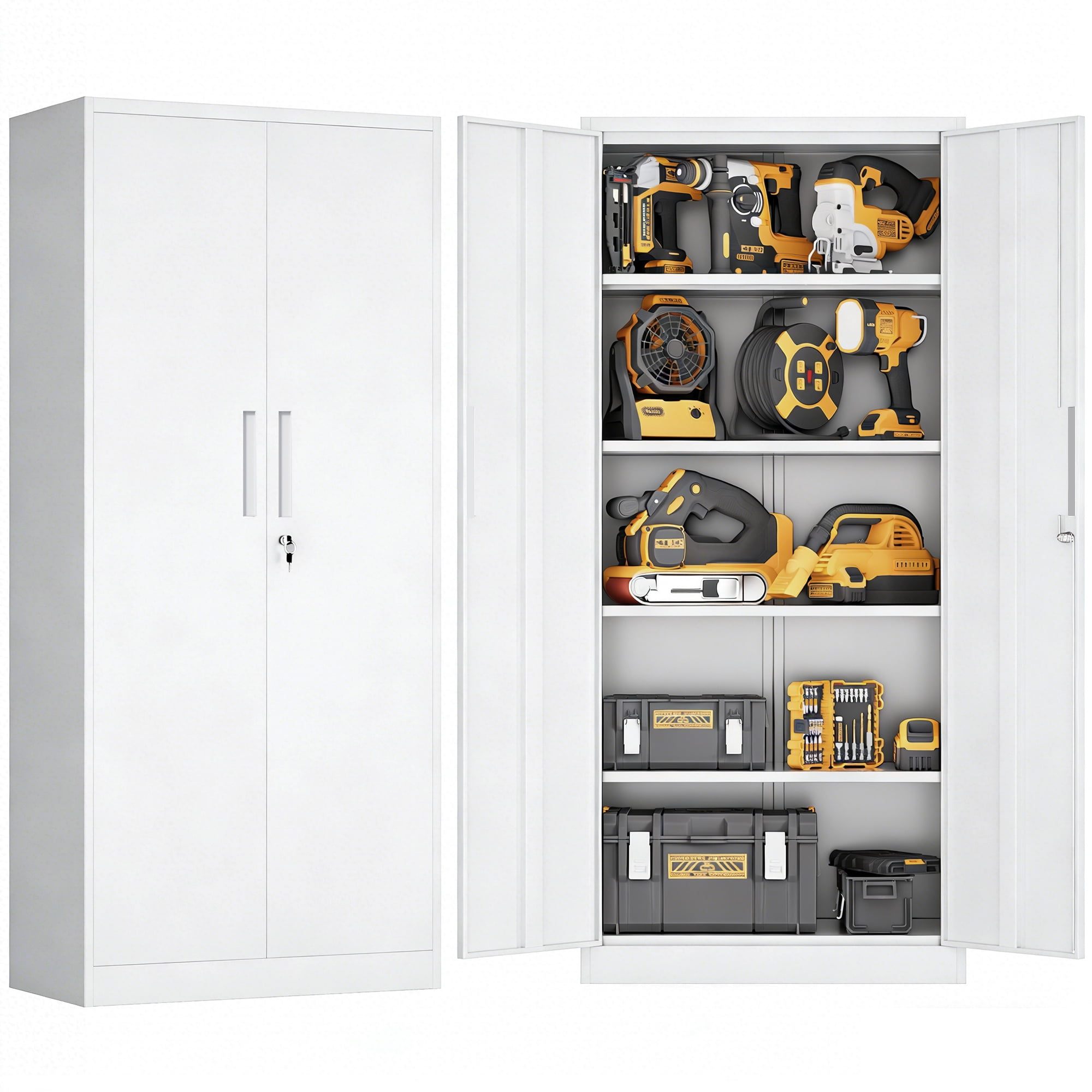 71"H Metal Garage Storage Cabinet, Locking Cabinet with Doors and 4 Adjustable Shelves, Tall Cabinets for Garage Storage Systems Lockable File Cabinet for Home Office,Classroom,Pantry