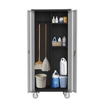 71" H Metal Locker Storage Cabinet, Rolling Tool Cabinet with Wheels, Doors & Adjustable Feet, Heavy-Duty Lockable Garage Storage Cabinets Utility for Office Shop Home