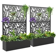 FOOWIN 71" H Metal Planter with Trellis Set of 2, Outdoor Raised Garden Bed for Climbing Plants, Trellis Planter Box with Drainage Hole, Black
