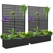 FOOWIN 71" H Metal Planter with Trellis Set of 2, Outdoor Raised Garden Bed for Climbing Plants, Trellis Planter Box with Drainage Hole, Black