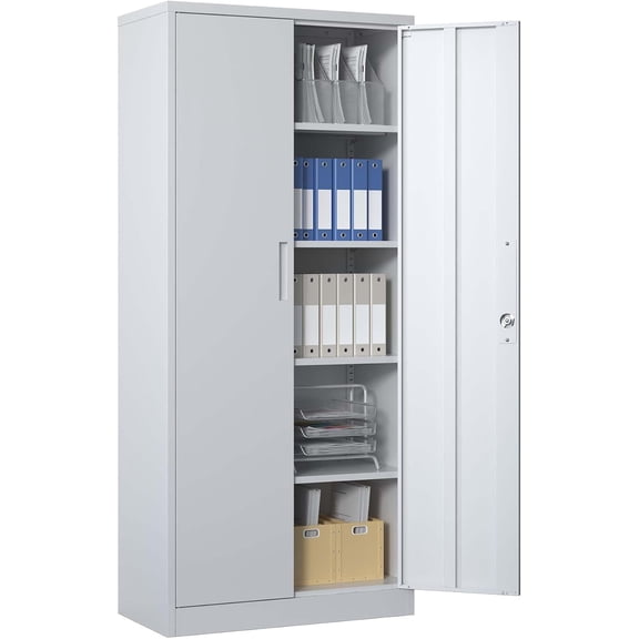 71" H Metal Storage Cabinet,White Tool Steel Locking Cabinet with Doors and 4 Shelves,Tall Cabinets for Garage Storage Systems Lockable File Cabinet for Home Office (White)