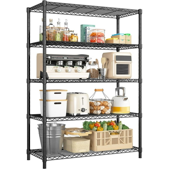 71" H Storage Shelves 5 Tier Wire Shelving Adjustable Metal Shelving,1000LBS Pantry Shelves Sturdy Steel Wire Shelf for Kitchen Pantry Garage Warehouse,71" H X35.5 W X13.8 D, Black