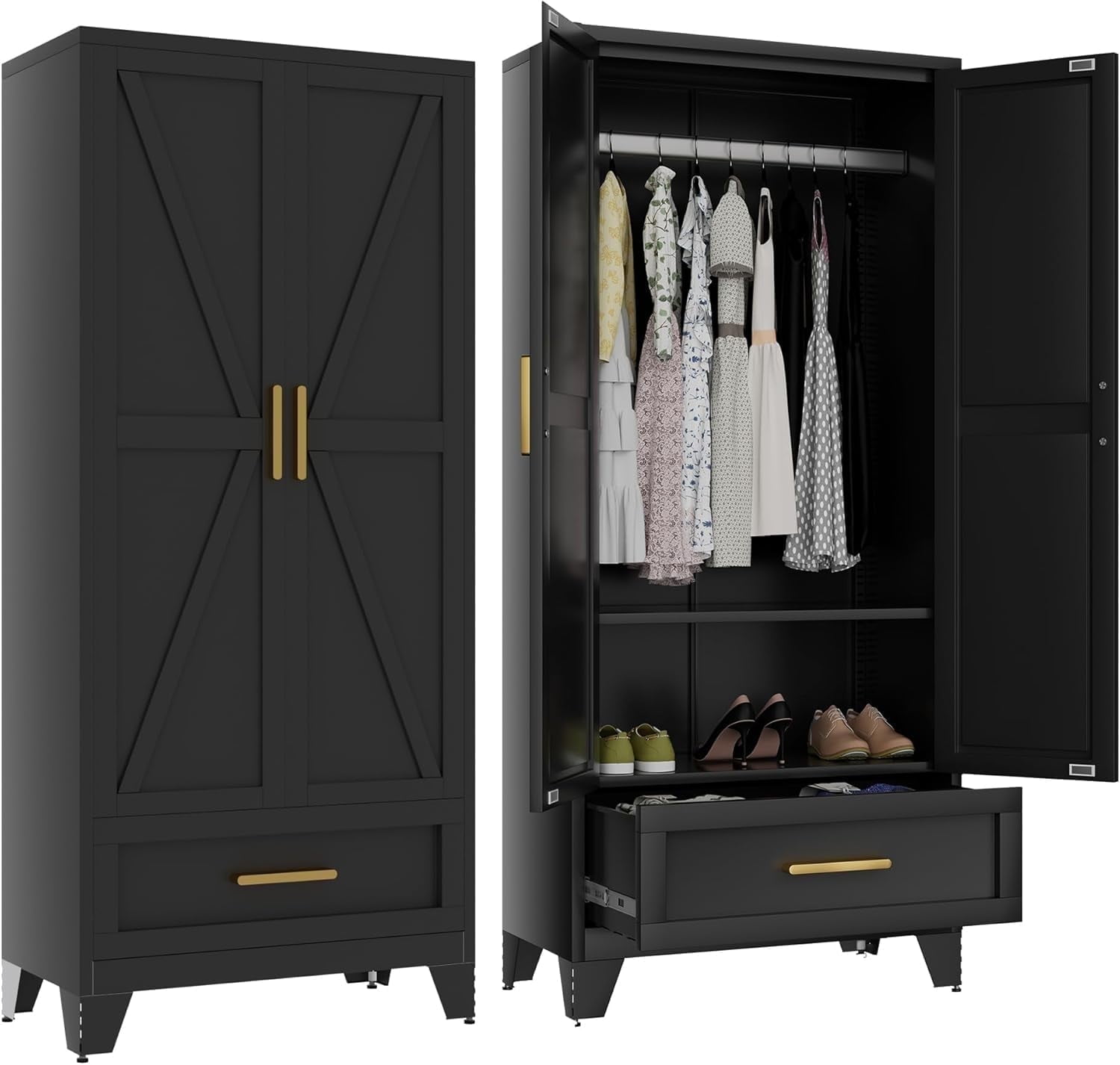 Photo inspiration: Picture Idea: Elegant 71 H Tall Farmhouse Style Metal Armoire Wardrobe Closet