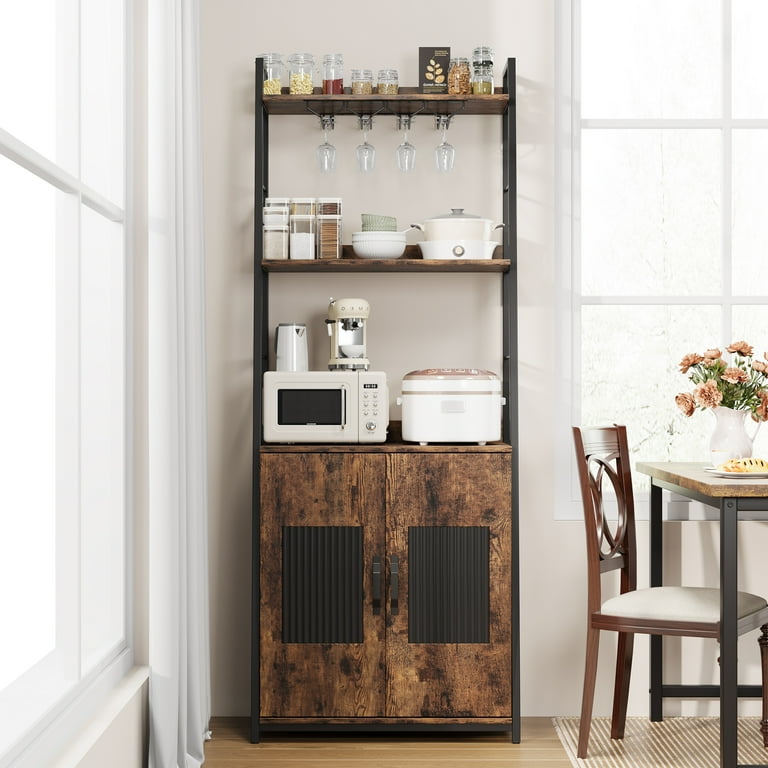 71 H Vintage Baker Rack with Cabinet 5 Tier Free Standing Microwave Rack Tall Utility Storage Shelf Coffee Bar Station for Kitchen Standing Wine