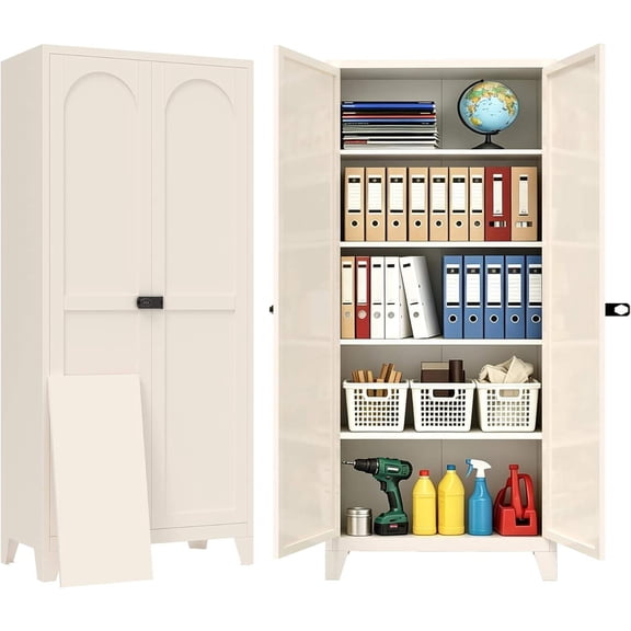71" Heavy-Duty Steel Garage Storage Cabinet with Doors and Adjustable Shelves