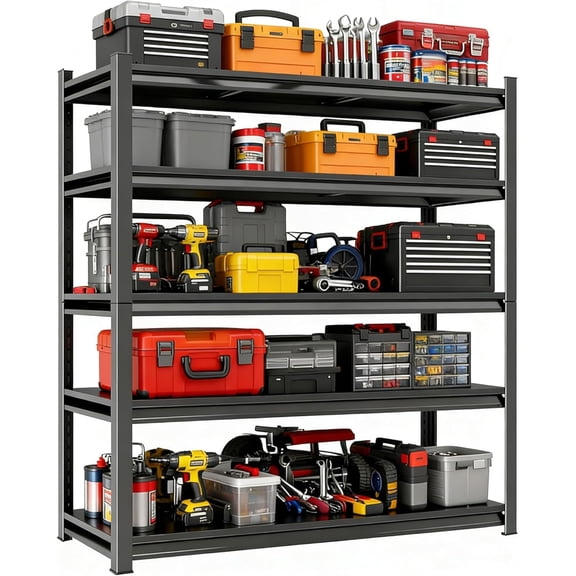 71" Hx39 W Heavy Duty 5-Tier Steel Garage Shelving Unit,| 2500LB Capacity| Garage & Basement Storage | Industrial-Grade Metal Shelving for Warehouses & Workshops | Adjustable, Rust-Resistant, Black