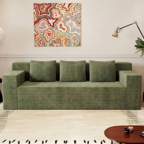 71 Inch 3 Seater Sofa, L Shaped Sectional Sofa with Chaise, Corduroy Fabric Deep Seat Couch, Modern Loveseat Sofa for Living Room, Apartment, No Assembly Required, Antique Green