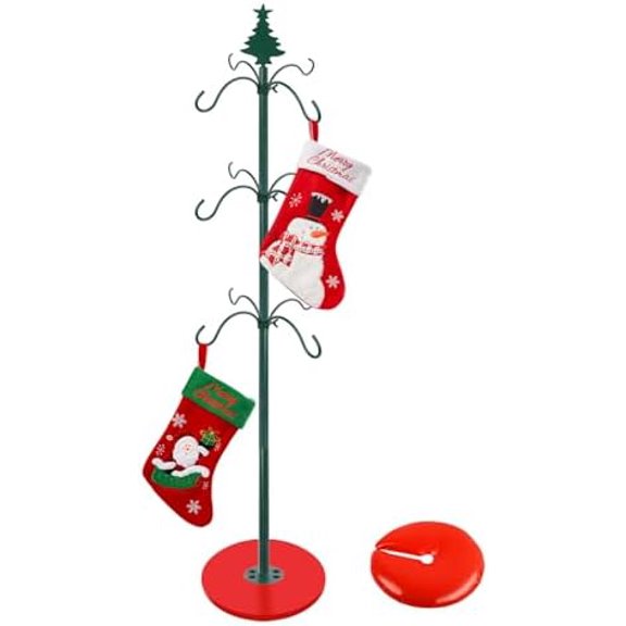 71 Inch Adjustable Christmas Stocking Holder Stand for Floor, Heavy Duty Freestanding Stocking Holder with 12 Metal Hooks, Anti-Sway Stocking Rack Hanger Stand with Water Weight Bag for Holiday Decor