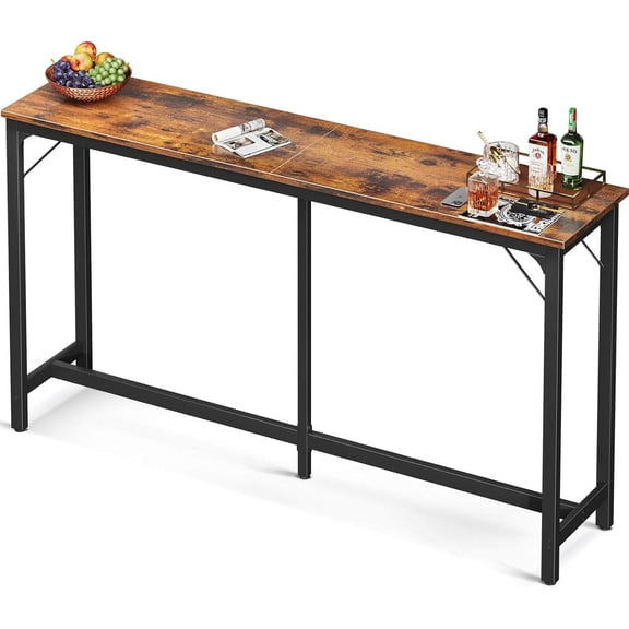 71 Inch Bar Height Rectangular Pub Table with Sturdy Metal Frame and Industrial Wood Top, Brown
