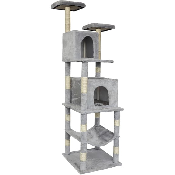 71-Inch Cat Houses for Indoor Cats, Multi-Level Cat Activity Tree with Sisal-Wrapped Scratching Posts, Cozy Plush Perch, Climbing Ramp, Plush Toys, Interactive Features, Design for Playful Cats