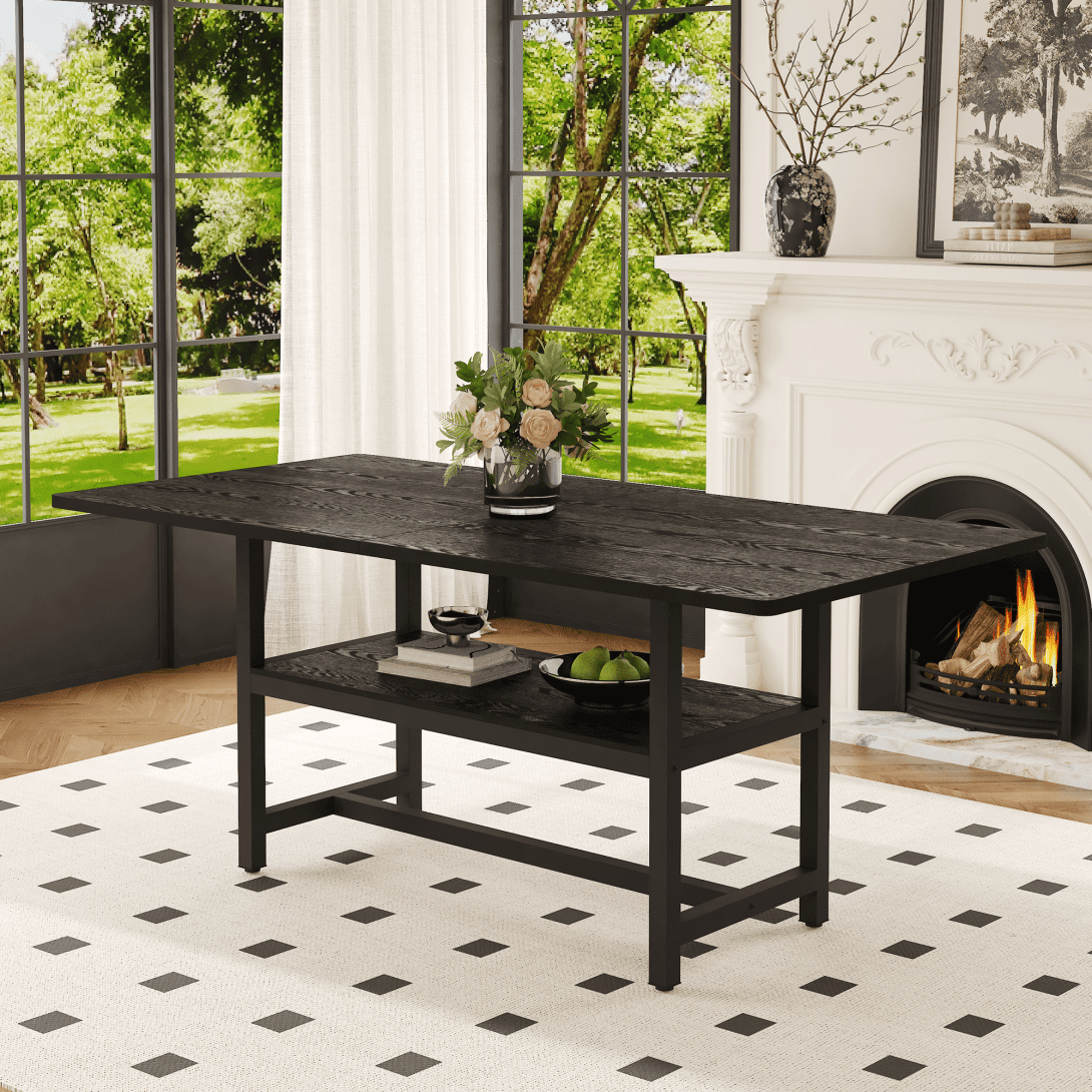 71 Inch Dining Table for 4-6, Modern Rectangular Kitchen Table with 2 ...