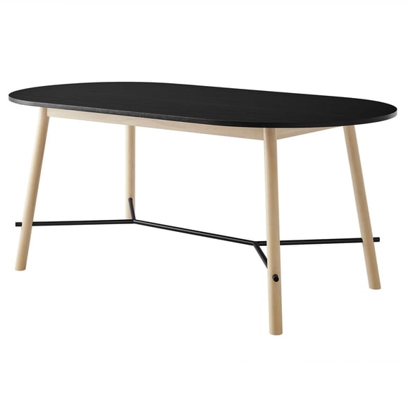 71 Inch Dining Table, Black, Wood, Oval, Kitchen Cafe Bistro Hospitality Restaurant, Modern Contemporary HB36878