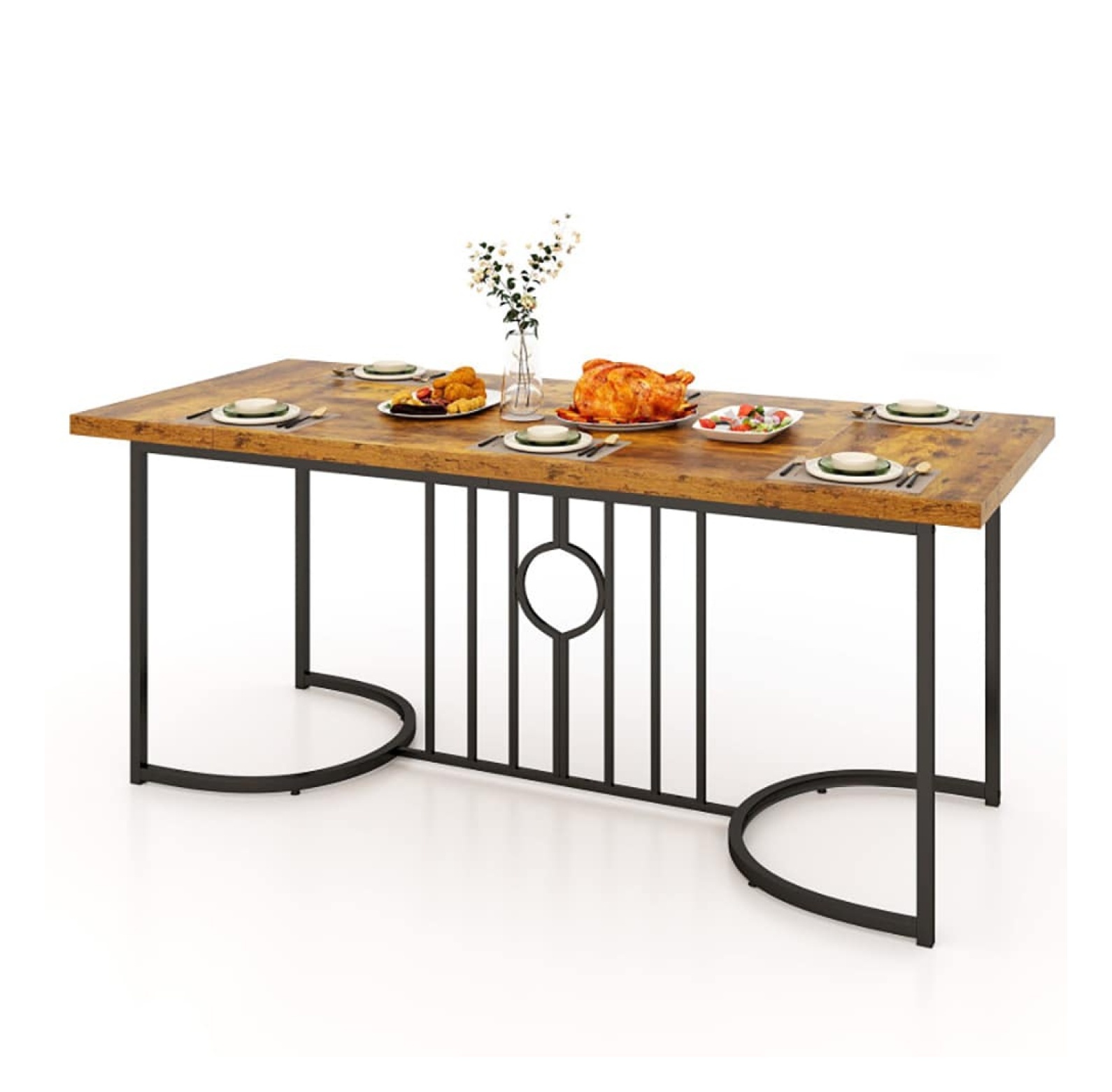 71 Inch Dining Table, Rectangular Wood Kitchen Table for 6-8 People ...
