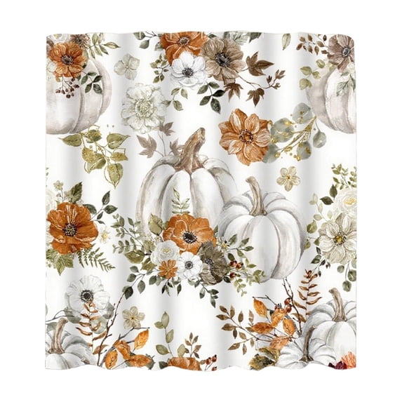 71 Inch Fall Pumpkin Maple Leaf Bathroom Shower Curtain Set With 12 Hooks,100% Polyester Waterproof Fabric Bathroom Curtain, Indoor Halloween Thanksgiving Harvest Season Bathroom Home Decor Partition