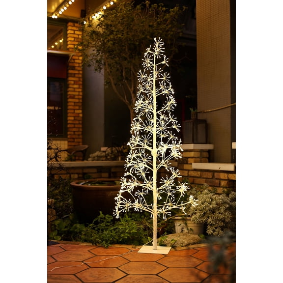 71 Inch Flower Twinkling Light Tree, 980Warm White LEDs, CUL Listed Adaptor 14.4W/24V, Indoor/Outdoor Lighted Decoration Tree with Metal Base Holiday, Christmas & Home Dcor (Black)