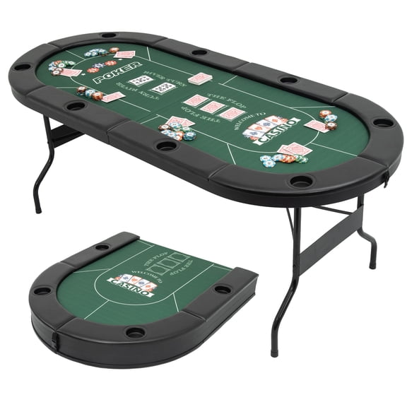 71 Inch Foldable Oval Poker Table For 8 Players, Green Casino Game Table