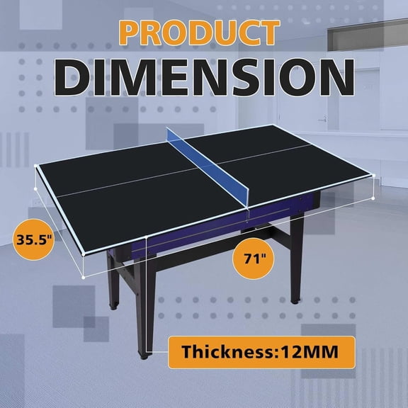 71 Inch Foldable Table Tennis Conversion Top with Net - 12mm MDF Ping Pong Table Top Pre-Assembled Portable Indoor Game