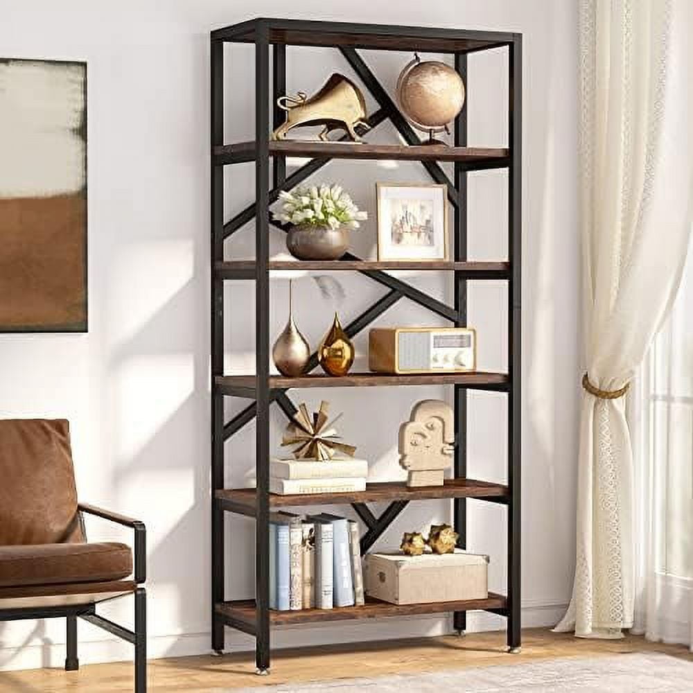 71 Inch Rustic Brown Wood Baker's Rack with Industrial Shelves