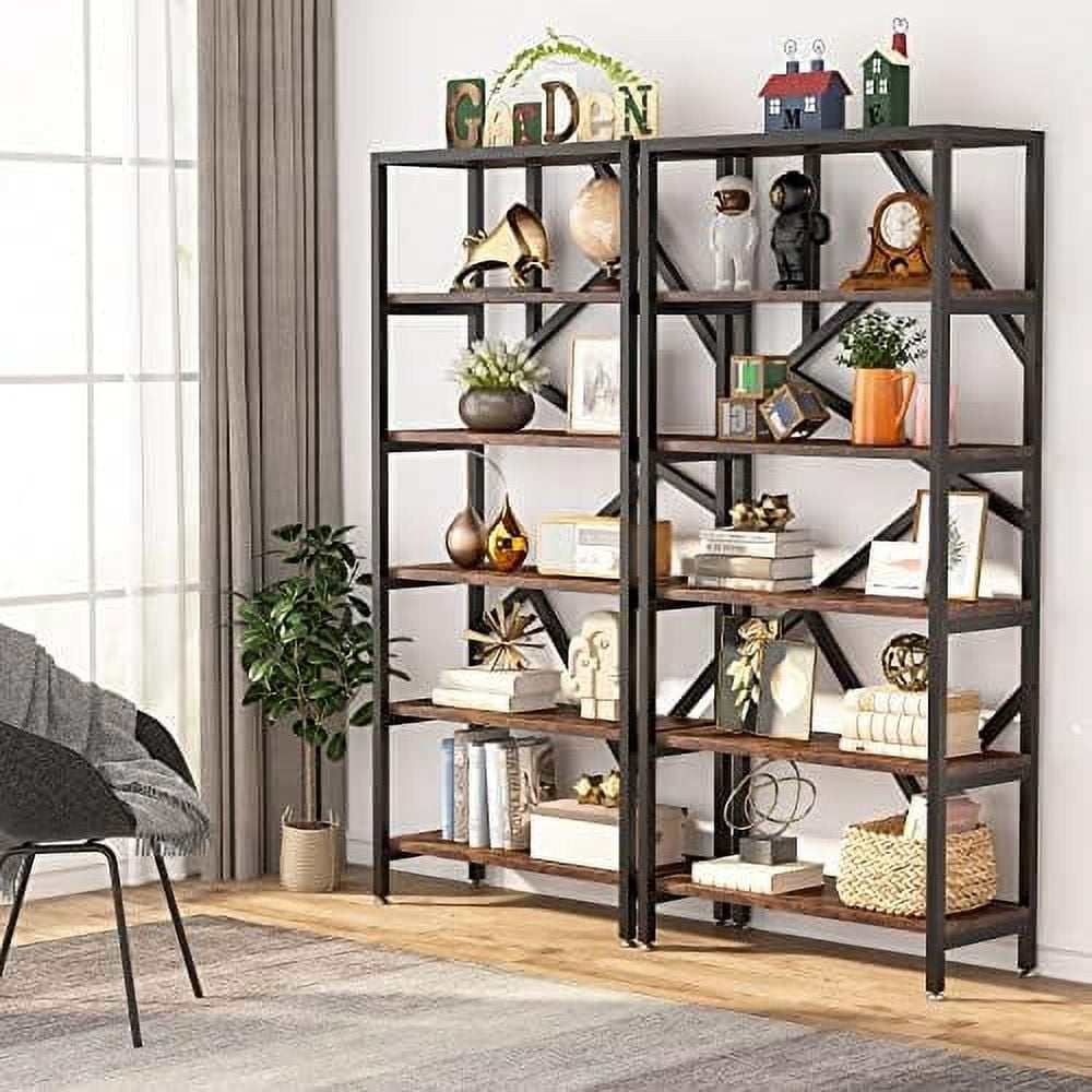 71 Inch Rustic Brown Wood Baker's Rack with Industrial Shelves