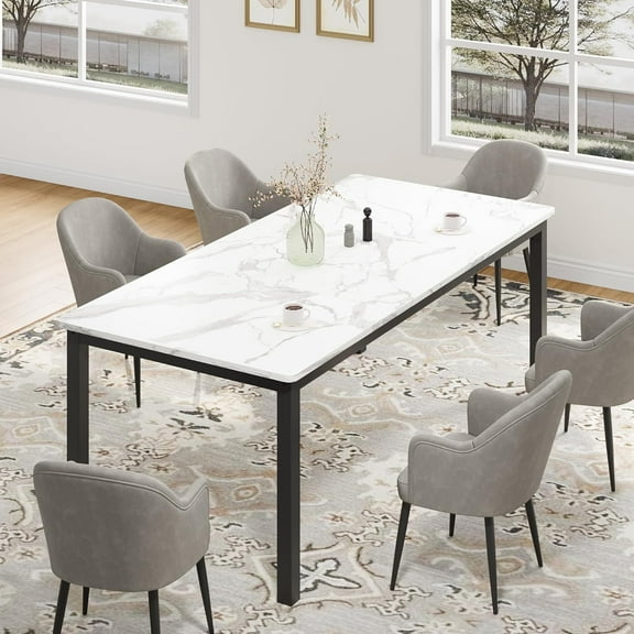 71 Inch Industrial Dining Table, Large Rectangle Kitchen Table with Metal Legs, Round Corners, Wooden Conference Tables Writing Desk for Dining Room, Living Room
