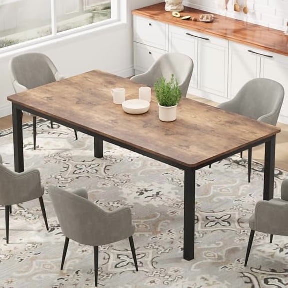 71 Inch Industrial Dining Table, Large Rectangle Kitchen Table with Metal Legs, Round Corners, Wooden Conference Tables Writing Desk for Dining Room, Living Room, Retro Brown$$Furniture