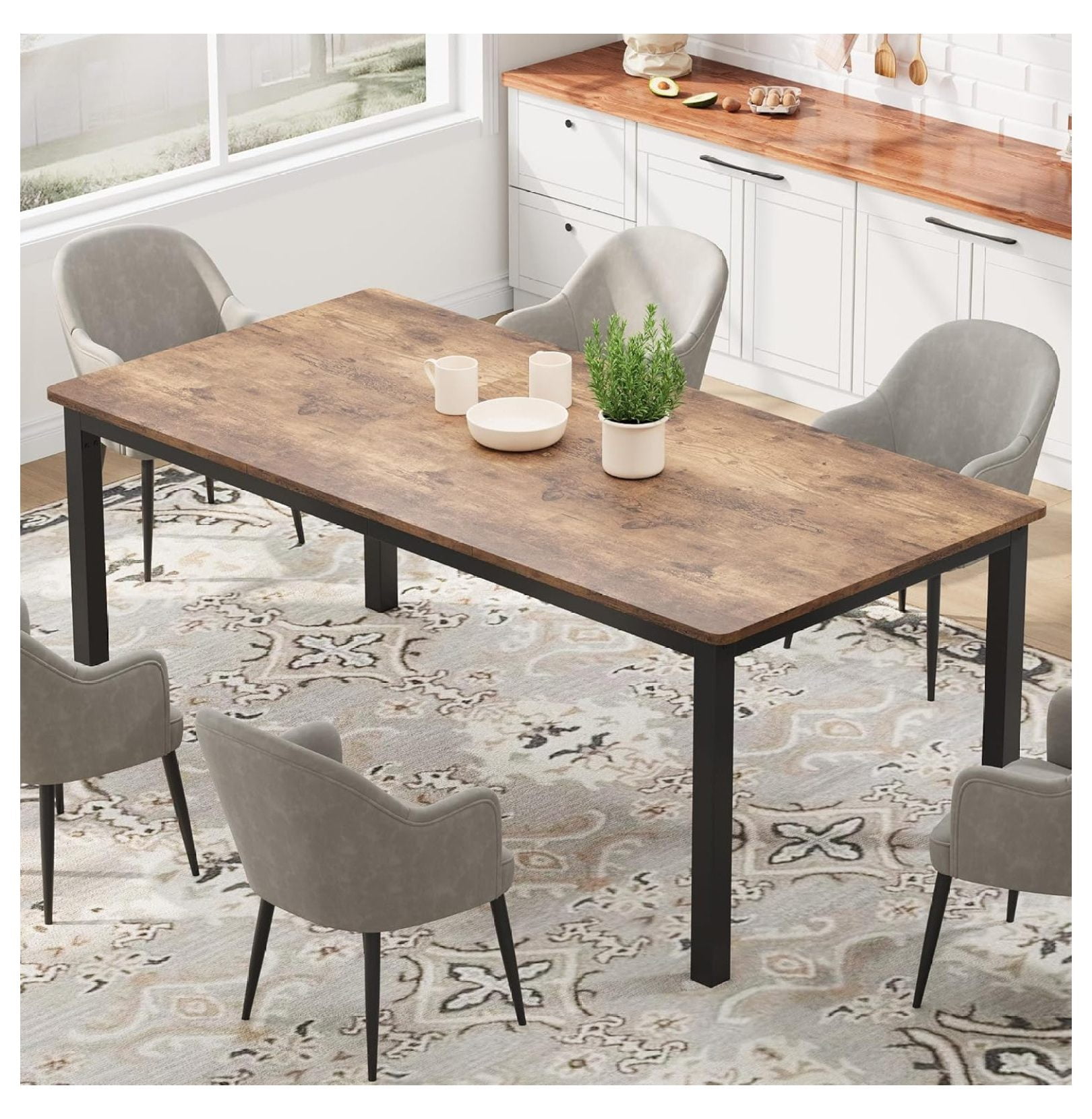 71 Inch Industrial Dining Table, Large Rectangle Kitchen Table with ...