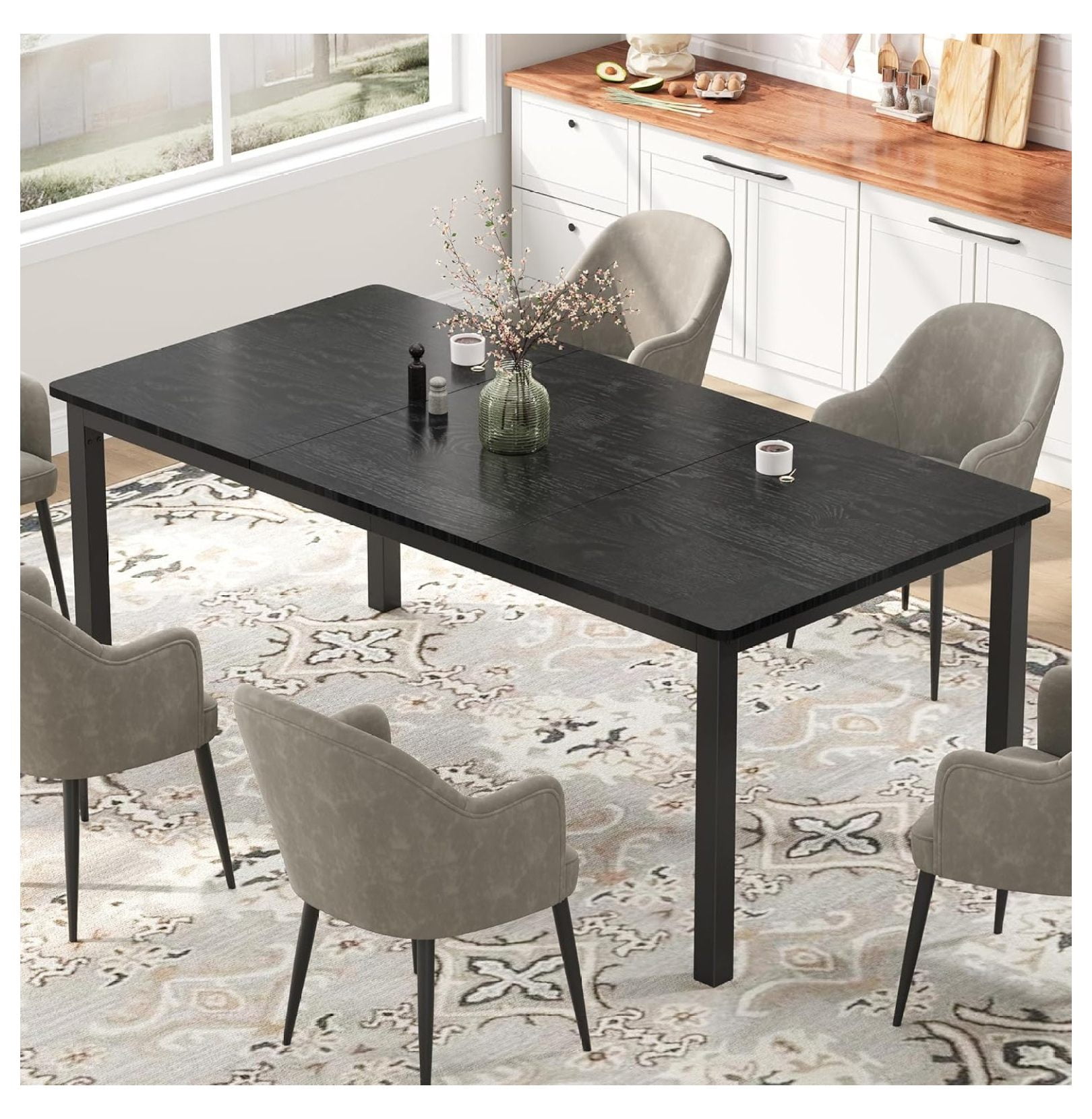 71 Inch Industrial Dining Table, Large Rectangle Kitchen Table with ...