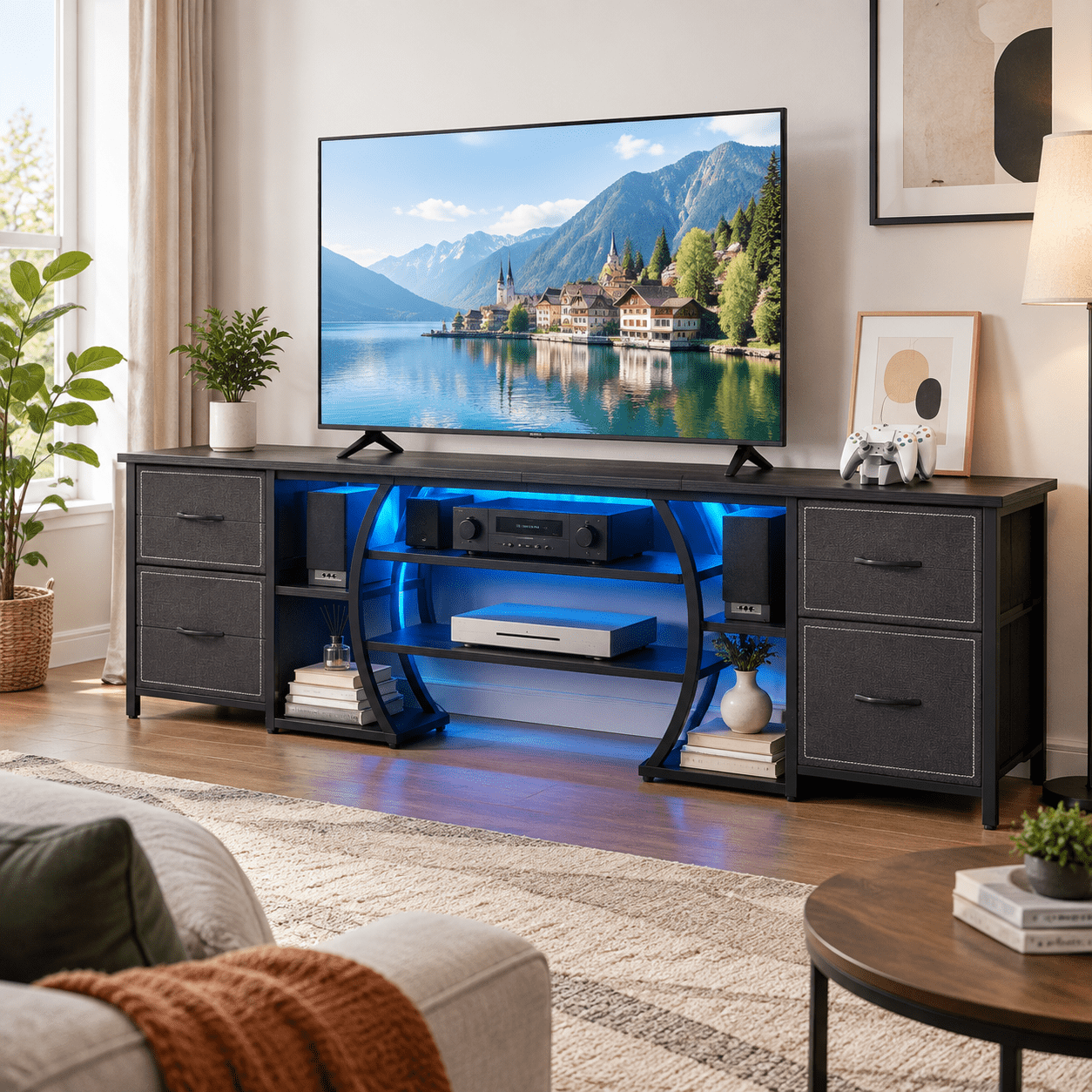 71 Inch LED TV Stand for 65-80 Inch TVs, Industrial Entertainment ...
