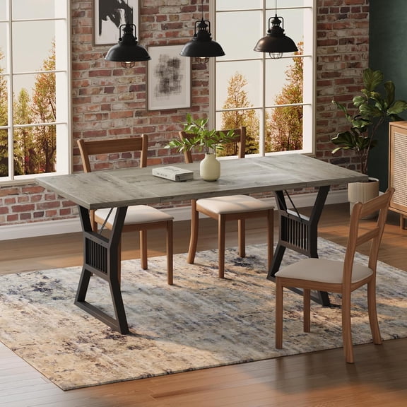 71 Inch Large Rectangle Dining Table for 4-6 People, Rectangular Kitchen Farmhouse Table, Waterproof MDF Tabletop, Long Dinner Table Farmhouse Kitchen Table with Sturdy Metal Legs