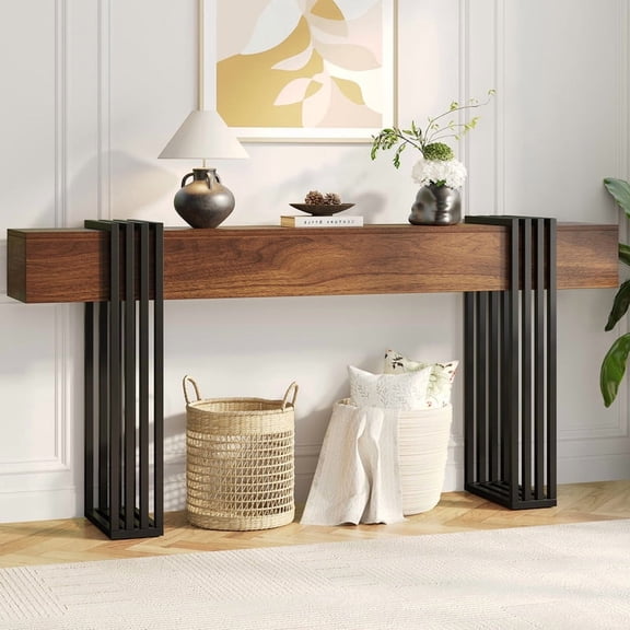 71 Inch Long Console Table, Extra Thick Industrial Sofa Table Behind The Couch Rectangular Entryway Table for Entrance Hallway Living Room, Entire top Board & 4-Pipe Legs, Rustic Brown