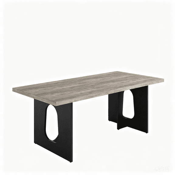 71 Inch Modern Farmhouse Rectangular Dining Table, Seats 6-8 People, Rustic Wooden Tabletop with Heavy Duty Metal Pedestal Legs, Multi-use Dinner Table for Home Apartment - Gray   Black