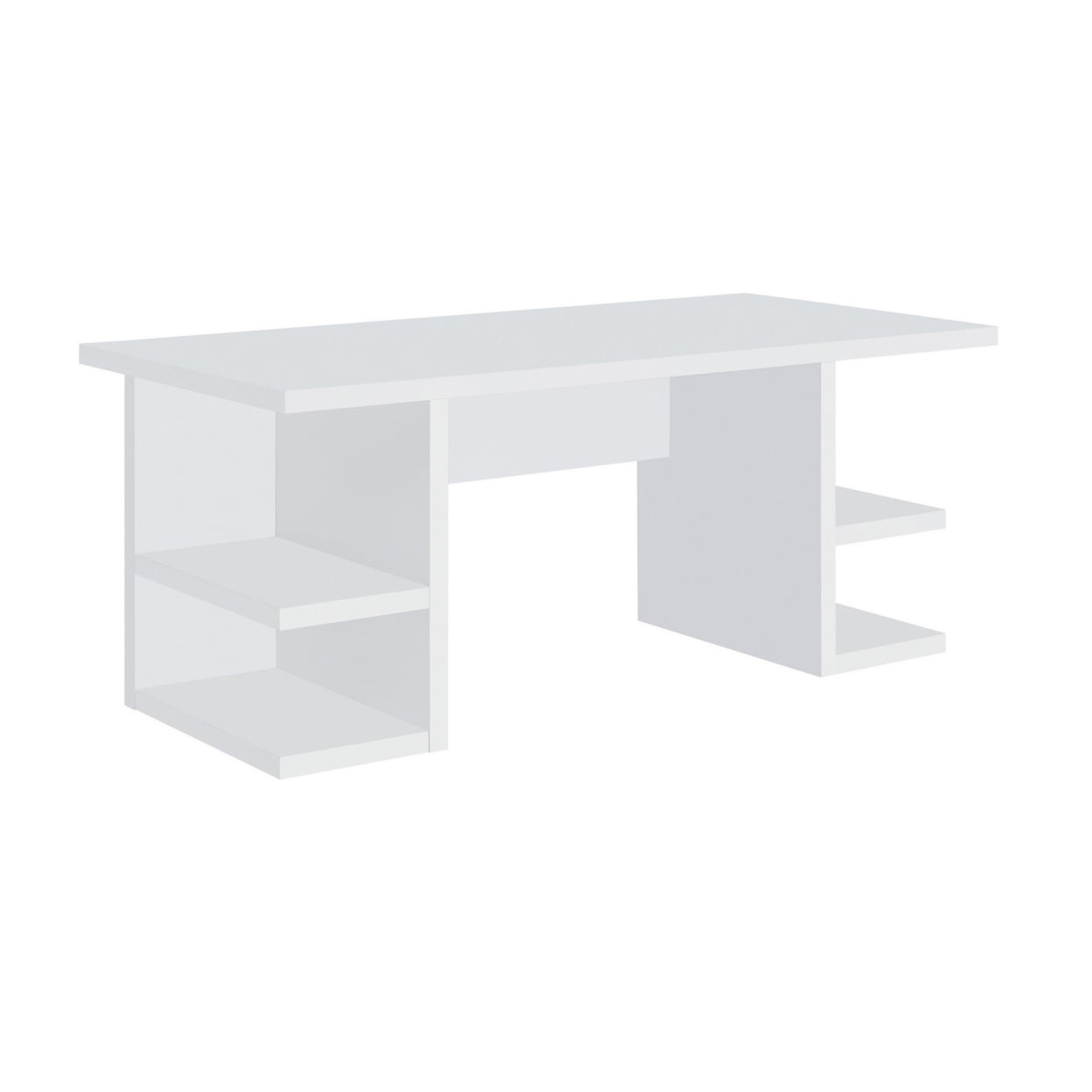 71 Inch White Wood Writing Desk with Drawer and Keyboard Tray