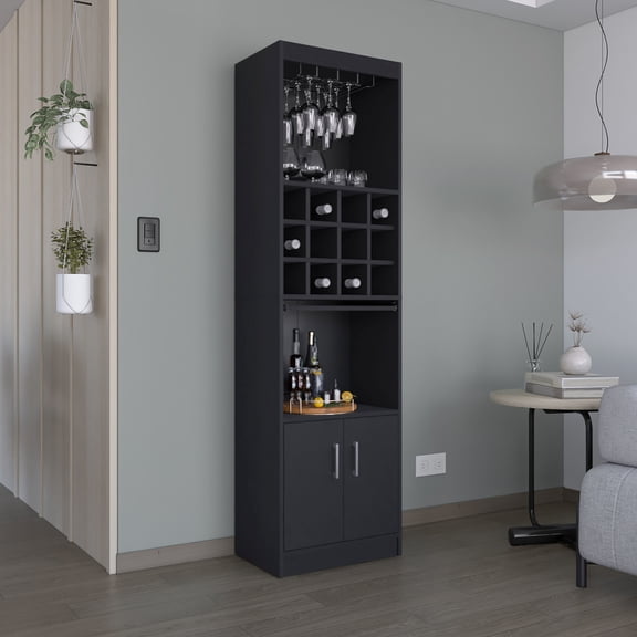 71-Inch Narrow Bar Cabinet with Double Doors | Saves Space and Stores Liquor, Utensils