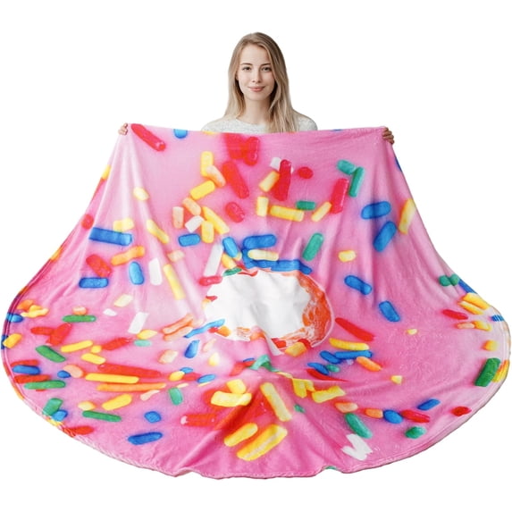 71 Inch Pink Donut Blanket for Adult and Kids, for Women Mom Teens, Funny Food Blanket Gifts for Everyone
