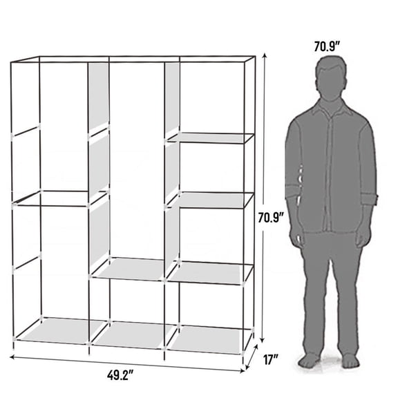 71 Inch Portable Clothes Closet Organizer, Freestanding Non-Woven Fabric Wardrobe with Movable Hanging Rod & 8 Storage Shelves, Dustproof Zipper Cover Steel Frame Clothing Storage Unit for Bedroom Sm