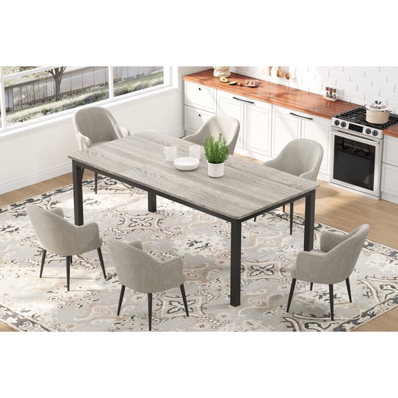 Dining Table for 6-8 People, Kitchen Table with Metal Legs and Round Corners, Large Wooden Desk for Dining Room