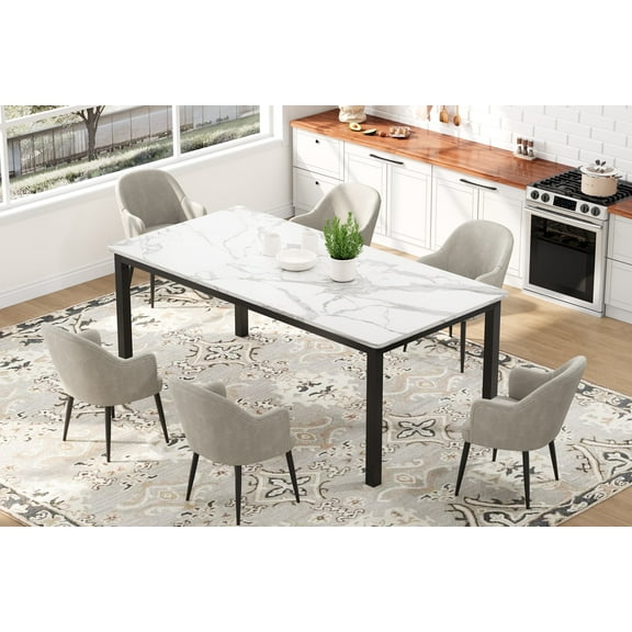 Dining Table for 6-8 People, Kitchen Table with Metal Legs and Round Corners, Large Wooden Desk for Dining Room