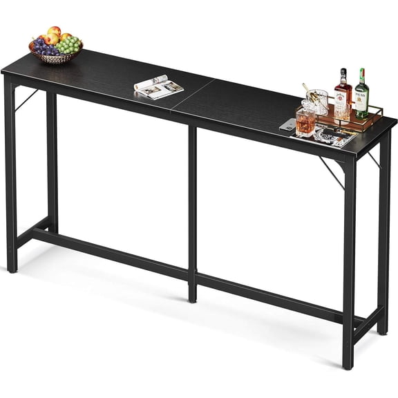71 Inch Rectangular Bar Height Table with Metal Frame and Industrial Wood Top, Black