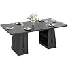 71 Inch Rectangular Dining Table for 4-8, Wooden Kitchen Table with 2-Tier Storage Shelf, Sturdy Engineered Wood Frame, Water-Resistant Surface,Black