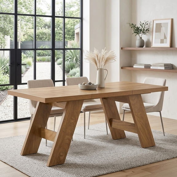71 Inch Rectangular Dining Table with Natural Wood Grain - Seats 6-8