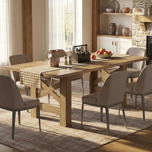 71 Inch Rectangular Wood Dining Table for 6-8, Large Kitchen Table with X-Leg Base and Horizontal Brace, Heavy Duty Table for Dining Room, Living Room, Office,Natural