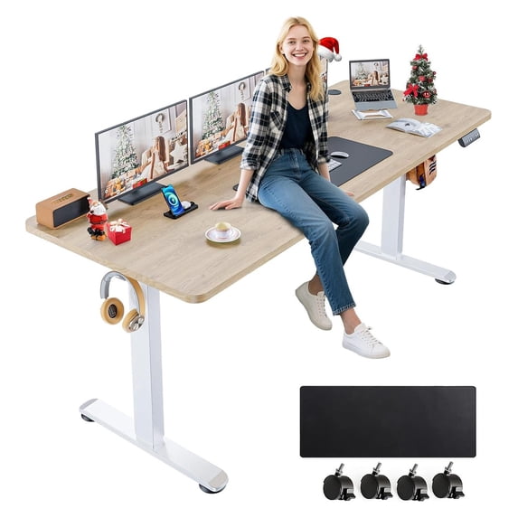 71 Inch Standing Desk Oak Gray Adjustable Height 28.35 to 45.6 Inches ...