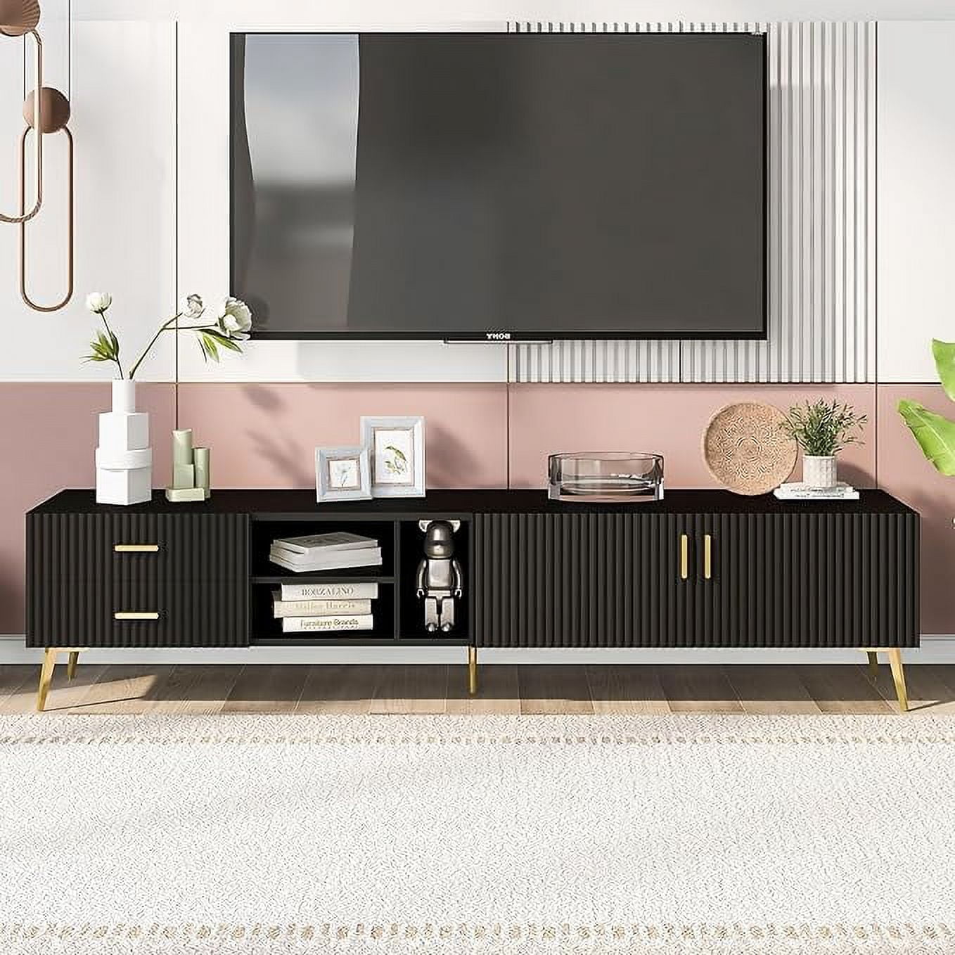 71 Inch TV Stand, Modern Television Stands with Drawers, Cabinets and Open Shelf, Entertainment ...